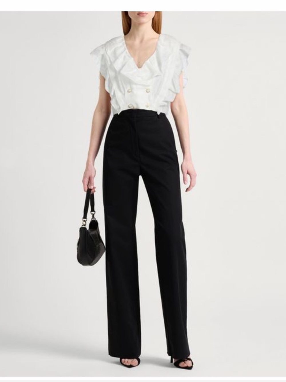 Sandro Cream Ruffle  Sleeveless Crop Top